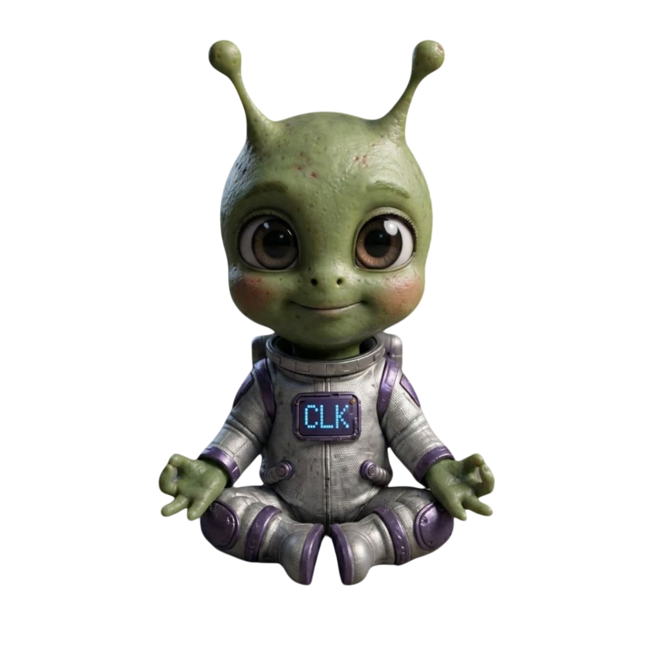 El alien en posición de meditación, representando el minado en segundo plano